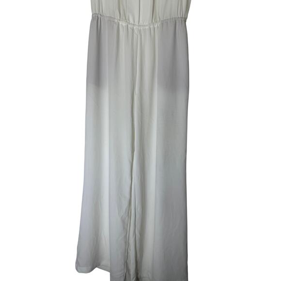 BCBGMaxazria White Short Sleeve Wide Leg  Open Back One Piece Jumpsuit Size S - Picture 4 of 9